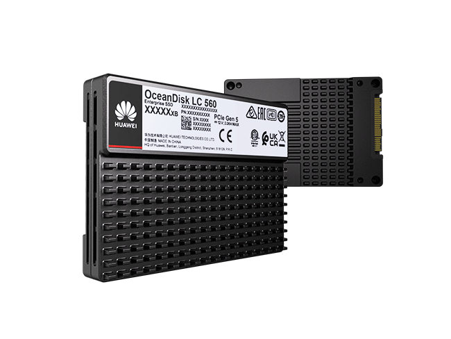 Huawei OceanDisk LC 560 High-Capacity AI SSD — three-quarter view (OceanDisk LC 560 High-Capacity AI SSD 15.36 TB, OceanDisk LC 560 High-Capacity AI SSD 30.72 TB, OceanDisk LC 560 High-Capacity AI SSD 61.44 TB)