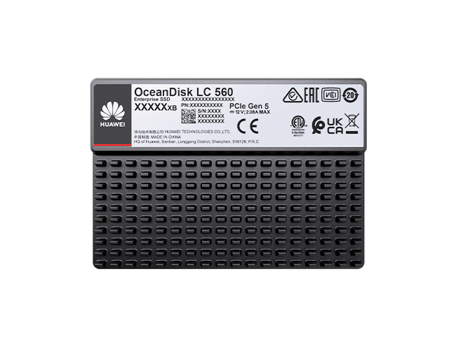 Huawei OceanDisk LC 560 High-Capacity AI SSD — label-view view (OceanDisk LC 560 High-Capacity AI SSD 15.36 TB, OceanDisk LC 560 High-Capacity AI SSD 30.72 TB, OceanDisk LC 560 High-Capacity AI SSD 61.44 TB)