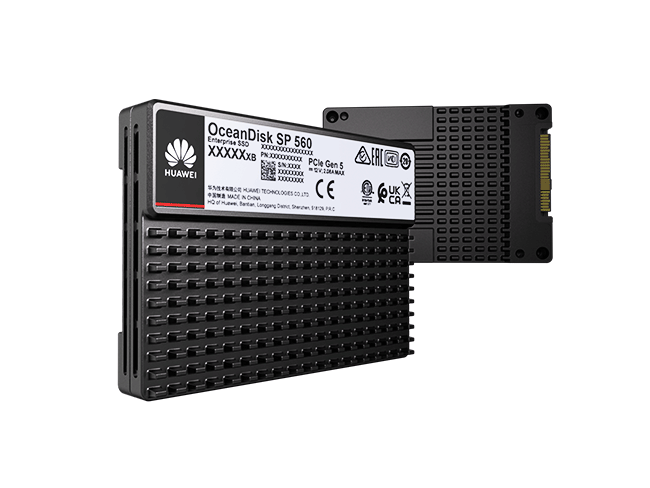 Huawei OceanDisk SP 560 High-Performance AI SSD — three-quarter view (OceanDisk SP 560 High-Performance AI SSD 3.84 TB (1 DWPD), OceanDisk SP 560 High-Performance AI SSD 7.68 TB (1 DWPD), OceanDisk SP 560 High-Performance AI SSD 15.36 TB (1 DWPD), OceanDisk SP 560 High-Performance AI SSD 30.72 TB (1 DWPD), OceanDisk SP 560 High-Performance AI SSD 3.2 TB (3 DWPD), OceanDisk SP 560 High-Performance AI SSD 6.4 TB (3 DWPD), OceanDisk SP 560 High-Performance AI SSD 12.8 TB (3 DWPD), OceanDisk SP 560 High-Performance AI SSD 25.6 TB (3 DWPD))